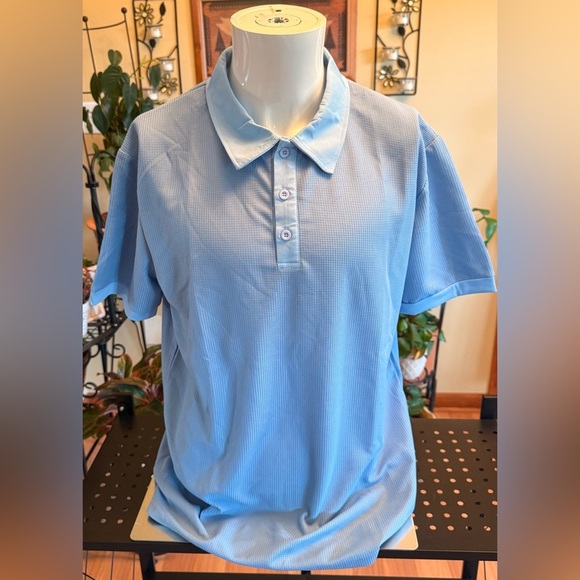Mens Light BLUE Polyester Waffle Pattern Pullover Stretch Golf Short Sleeves XL - Picture 1 of 10